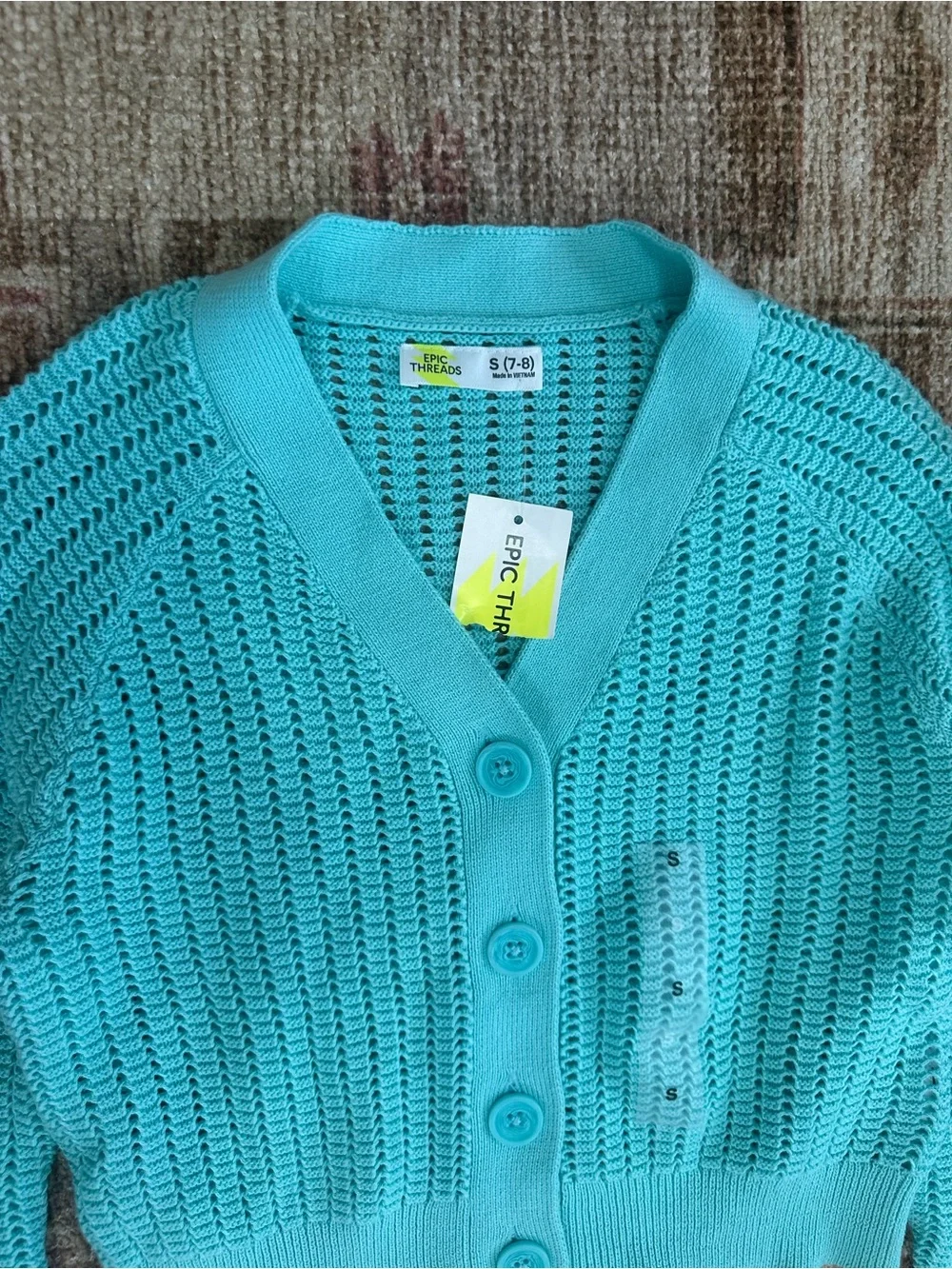 New Epic Threads Girls Cardigan Macys Exclusive V Neck Turquoise Button Sm 7/8